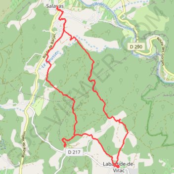 Trace GPS Salavas, la Bastide-de-Virac, goule de la Foussoubie, itinéraire, parcours