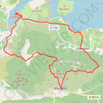 Trace GPS Salagou - Mourèze - Roques - Liausson - Grotte, itinéraire, parcours