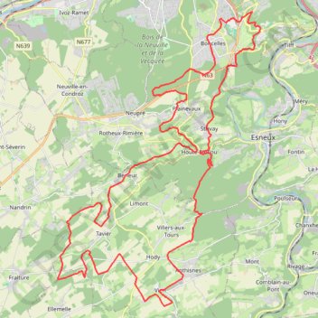 Trace GPS VTT 56.36KM - Challenge VTT Liège Condroz Verdoyant +18° Boô🌞ôo Soleil - GT56.36KM D+1103m..., itinéraire, parcours