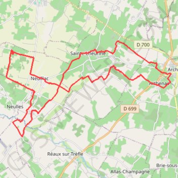 Trace GPS Archiac 34 kms, itinéraire, parcours