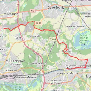 Trace GPS Courtry - Lagny-sur-Marne, itinéraire, parcours