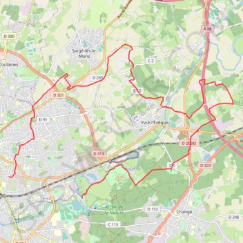 Trace GPS Changé - Yvré - Sargé - Coulaines, itinéraire, parcours