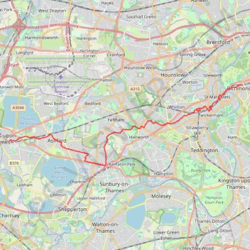 Trace GPS Staines to Richmond by bike, itinéraire, parcours