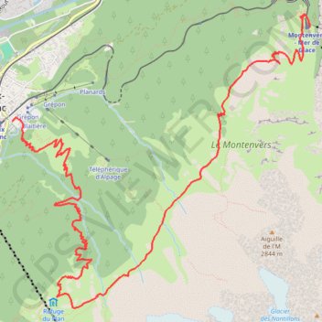 Trace GPS Traversée du Plan au Montenvers depuis Chamonix, itinéraire, parcours