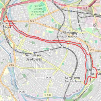 Trace GPS De Joinville-Le Pont à Chennevières, itinéraire, parcours