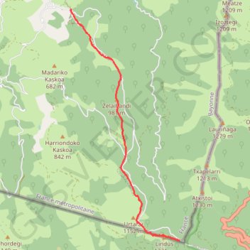 Trace GPS Les crêtes de Zelhaihandi du col du Lindus à Meharroztegui, itinéraire, parcours
