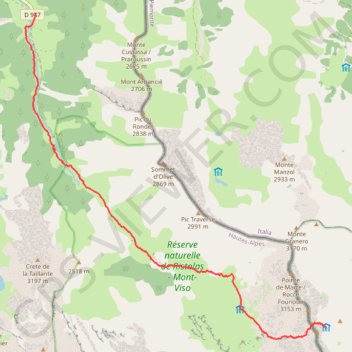 Trace GPS Queyras-Viso OPTION (Viso 3a) : Rifugio Giacoletti - Refuge du Viso - L'Echalp, itinéraire, parcours
