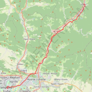 Trace GPS Compostelle Zubiri - Pampelune (Pamplona), itinéraire, parcours