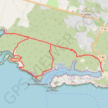 Trace GPS BONIFACIO - Sentier de Strada Vecia & Madouetta jusqu'à la plage de Paraguan via les calanques de Fazzio, itinéraire, parcours
