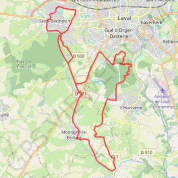 Trace GPS De Saint-Berthevin à Nuillé-sur-Vicoin et retour par le Bois de l'Huisserie, itinéraire, parcours