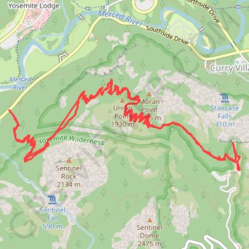 Trace GPS Four Mile Trail, Yosemite (Californie), itinéraire, parcours