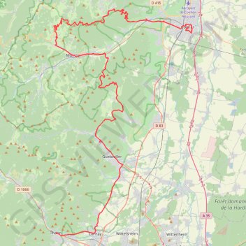 Trace GPS J2 Colmar - Thann, itinéraire, parcours