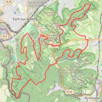 Trace GPS Esch-sur-Alzette, itinéraire, parcours
