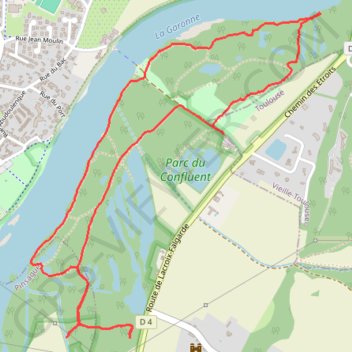 Trace GPS Le tour du parc du confluent à Lacroix Falgarde, itinéraire, parcours