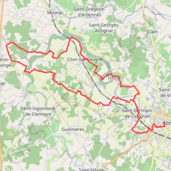 Trace GPS Jonzac boucles Seugne 31 kms, itinéraire, parcours
