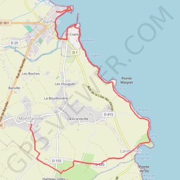 Trace GPS Etape 14 - MONTFARVILLE à BARFLEUR, itinéraire, parcours