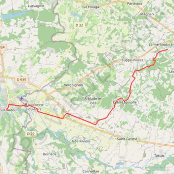 Trace GPS Compostelle Lanne soubiran-Aire sur Adour, itinéraire, parcours