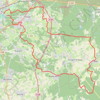 Trace GPS Boucle Le Mans - Changé - Brettes - Parigné - Challes, itinéraire, parcours