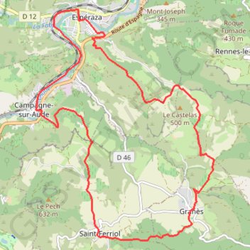 Trace GPS Espéraza / Saint-Ferriol / Granes, itinéraire, parcours