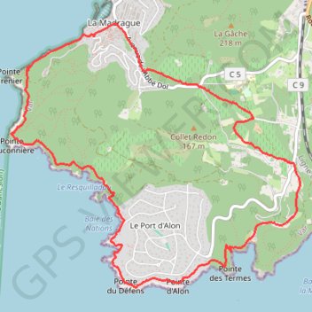 Trace GPS Saint-Cyr-sur-Mer - La Madrague - Port d'Alon - Sentier des Vignes, itinéraire, parcours