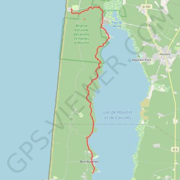 Trace GPS Compostelle - Voie du littoral - Hourtin Plage - Bombannes, itinéraire, parcours