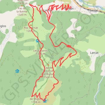 Trace GPS Col de Larnat - Col de Larcat, itinéraire, parcours