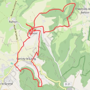 Trace GPS Château de Belvoir, itinéraire, parcours
