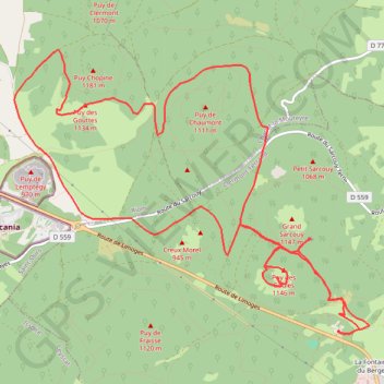 Trace GPS Les Puys (nord de la chaîne des puys) Auvergne, itinéraire, parcours