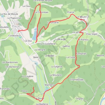 Trace GPS Plazac - Chemin des moulins, itinéraire, parcours