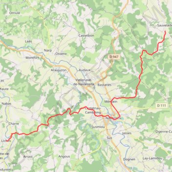 Trace GPS Sauvelade - Lichos, itinéraire, parcours