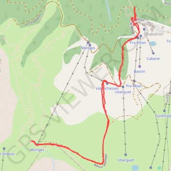 Trace GPS Randonnée de Station de Chabanon au sommet du télésiege, itinéraire, parcours