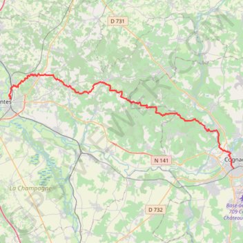 Trace GPS Cognac Saintes, itinéraire, parcours