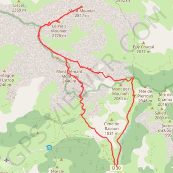 Trace GPS Mont Mounier depuis Beuil, itinéraire, parcours