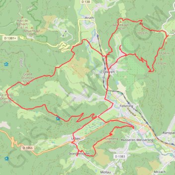 Trace GPS Drumont et Treh depuis Urbès, itinéraire, parcours