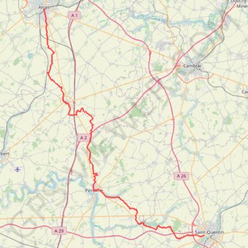 Trace GPS GR145 Via Francigena. De Arras (Pas-de-Calais) à Saint Quentin (Aisne), itinéraire, parcours