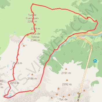 Trace GPS Montpius et sèrra d'Auba depuis la vallée de Riu Nere, itinéraire, parcours