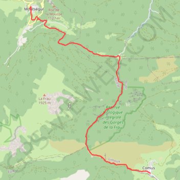Trace GPS Montségur - Comus (Chemin des Bonshommes), itinéraire, parcours