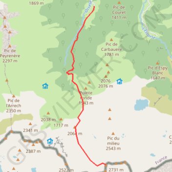 Trace GPS Pic de Lasaugède depuis Ossèse, itinéraire, parcours