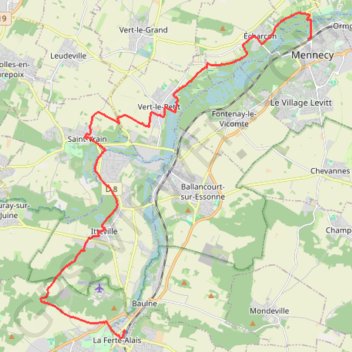Trace GPS Ferté-Alais - Le Menecy, itinéraire, parcours