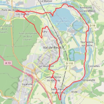 Trace GPS Entre la Seine et l'Eure - de Pont-de-l'Arche à Saint-Pierre-du-Vauvray, itinéraire, parcours