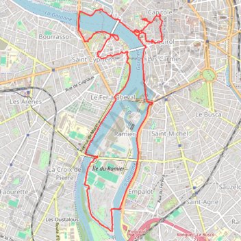 Trace GPS Toulouse à pied, itinéraire, parcours
