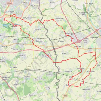 Trace GPS De Villeneuve-d'Ascq à Rumes par Tournai, itinéraire, parcours