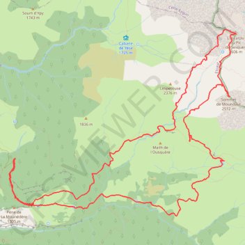 Trace GPS Pic de Sesques, Soum de Moundaut en circuit depuis parking de Bieus, itinéraire, parcours