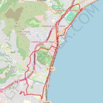 Trace GPS Balade entre Antibes et Cagnes-sur-Mer et retour par Vaugrenier, Biot, itinéraire, parcours