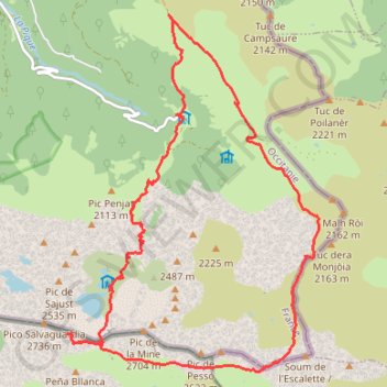 Trace GPS Pic de Sauvegarde depuis l'Hospice de France, retour par le Pas de l'Escalette et Campsaure, itinéraire, parcours