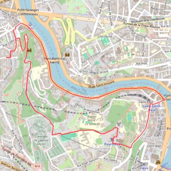 Trace GPS Footing Vaise Observance Fourviere Vieux Lyon Vaise, itinéraire, parcours