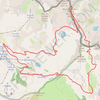 Trace GPS Isola - Malinvern - Tavels, itinéraire, parcours