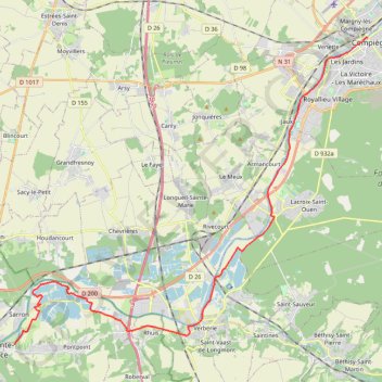 Trace GPS Compiègne / Pont-Sainte-Maxence, itinéraire, parcours