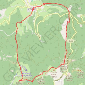Trace GPS Le Crêt de Oeillon (42), itinéraire, parcours