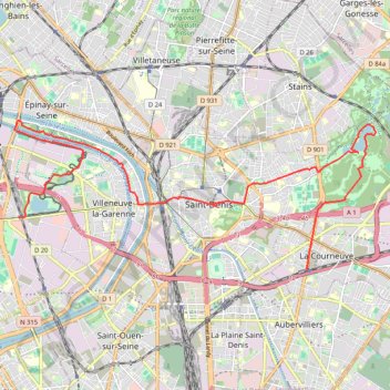 Trace GPS Du parc des Chanteraines à La Courneuve, itinéraire, parcours